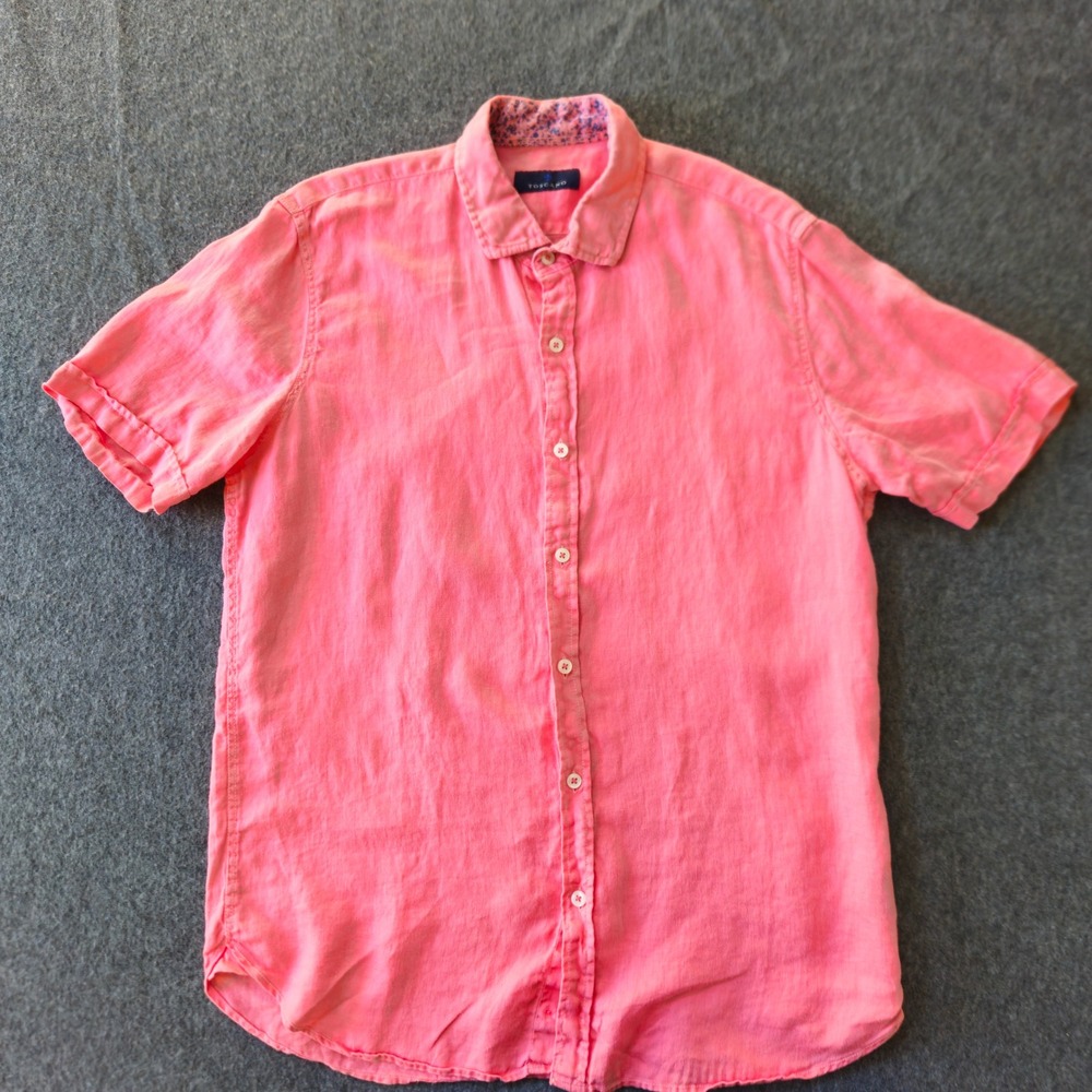 Toscano Medium 100% Linen Shirt Coral Beach Coastal Vacation Travel Preppy EUC - Picture 2 of 11